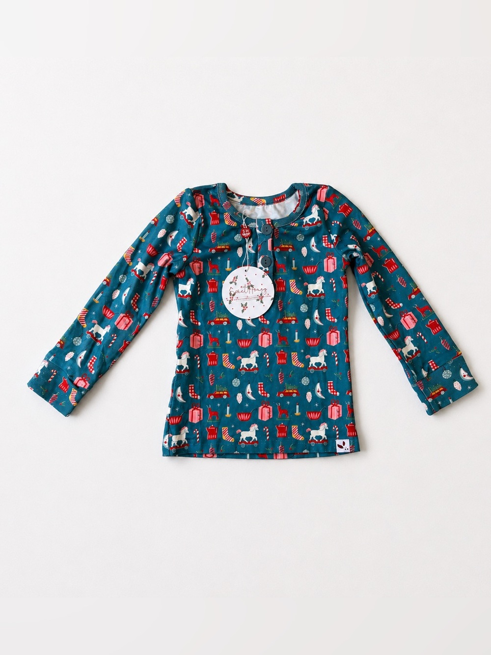 NWT SweetHoney Christmas Pajama Set 2T Holiday Long Sleeve Blue Lounge Set - Picture 2 of 6